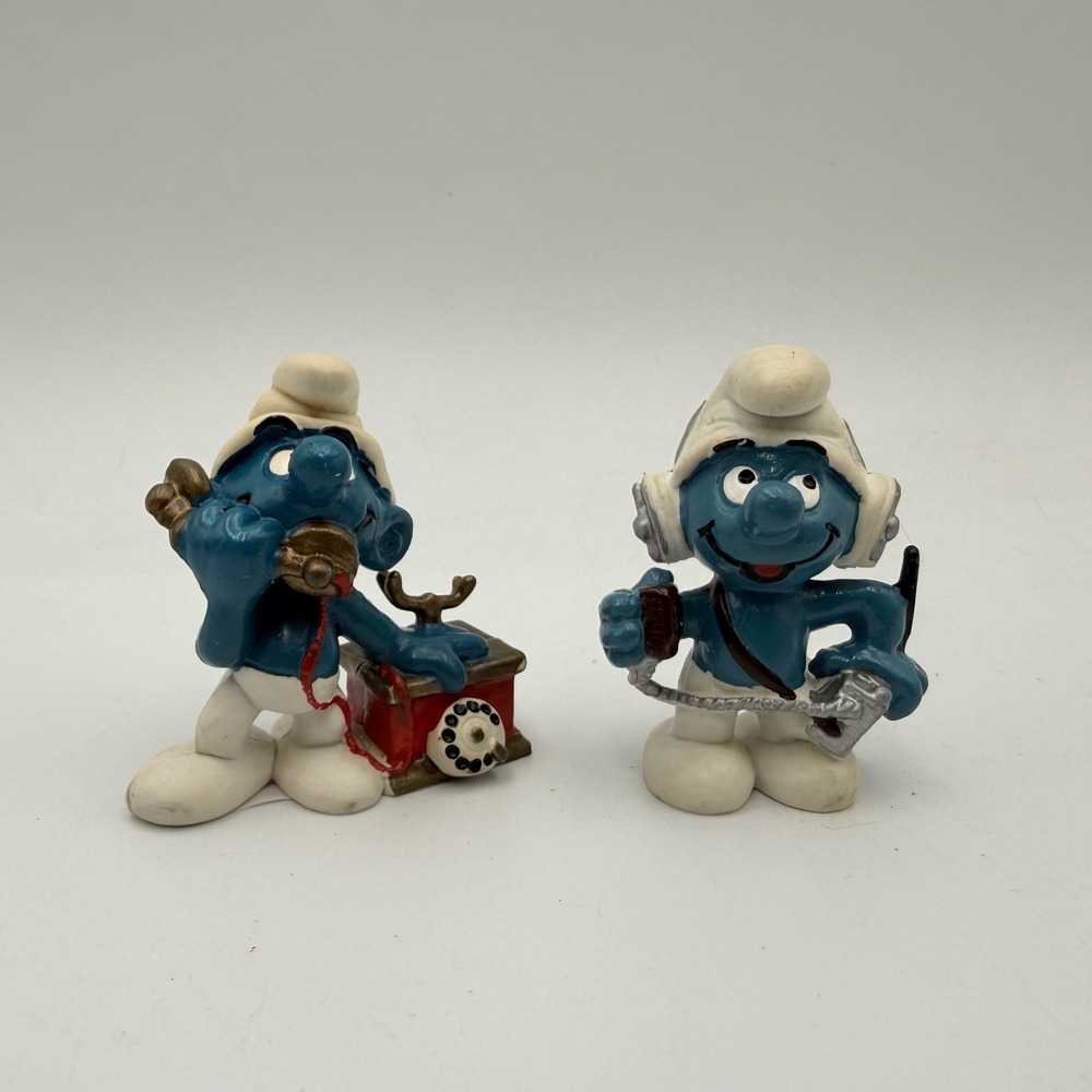 Vintage Schleich Smurf Figures 1980 1981 Telephone & Walkie Talkie Peyo PVC